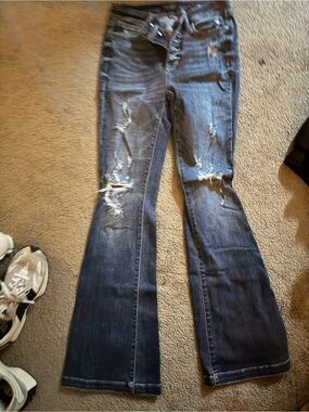 Judy Blue Dark Blue Distressed Flared Jeans